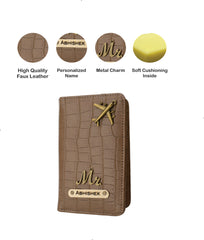 AICA Personalized Name & Charm Self –Textured Leather Passport Cover for Men & Women (Brown)