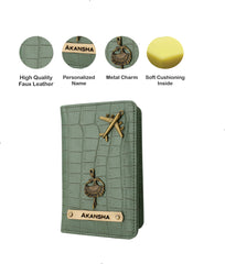 AICA Personalized Name & Charm Self –Textured Leather Passport Cover (MintGreen)