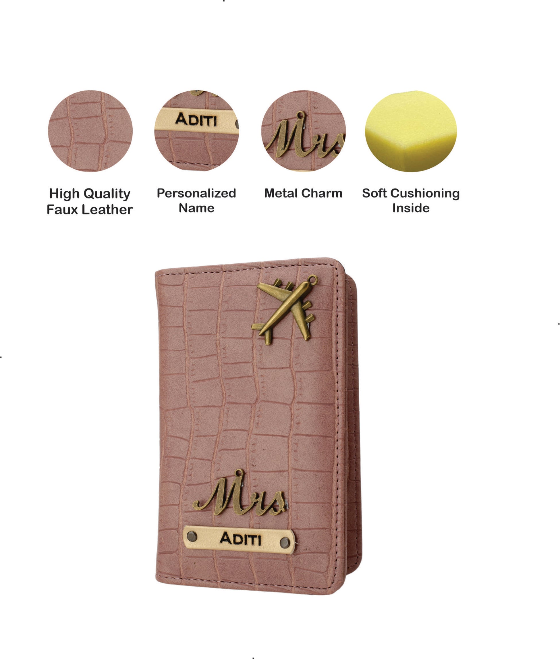 Personalized Self –Textured Passport Cover (NudePink)