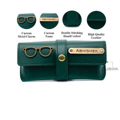 AICA Personalised Name & Charm Leather Sunglass Case Cover for Men & Women ( Dark Green )