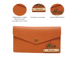 AICA Personalised Name & Charm Leather Wallet Gift for Women (TanBrown)