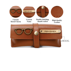 AICA Personalised Name & Charm Leather Sunglass Case Cover for Men & Women (Tan Brown)