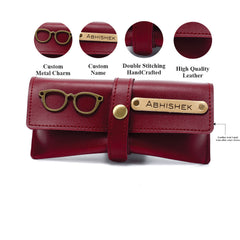 AICA Personalised Name & Charm Leather Sunglass Case Cover for Men & Women ( Wine )