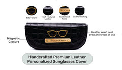 AICA Personalized Name & Charm Sunglasses Case for Men & Women (Black)