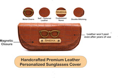 AICA Personalized Name & Charm Sunglasses Case for Men & Women (TanBrown)