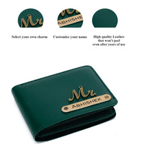 AICA Personalised Name & Charm Mens Leather Wallet (DarkGreen)