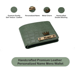 AICA Personalized Name & Charm Self – Textured Leather Mens Wallet (MintGreen)