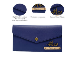 AICA Personalised Name & Charm Leather Wallet Gift for Women (NavyBlue)