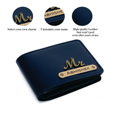 AICA Personalized Name & Charm Leather Wallet for Men (NavyBlue)