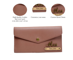 AICA Personalised Name & Charm Leather Wallet Gift for Women (Bedge Brown)