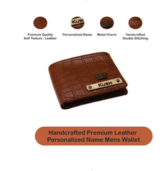 AICA Personalized Name & Charm Self – Textured Leather Mens Wallet (TanBrown)