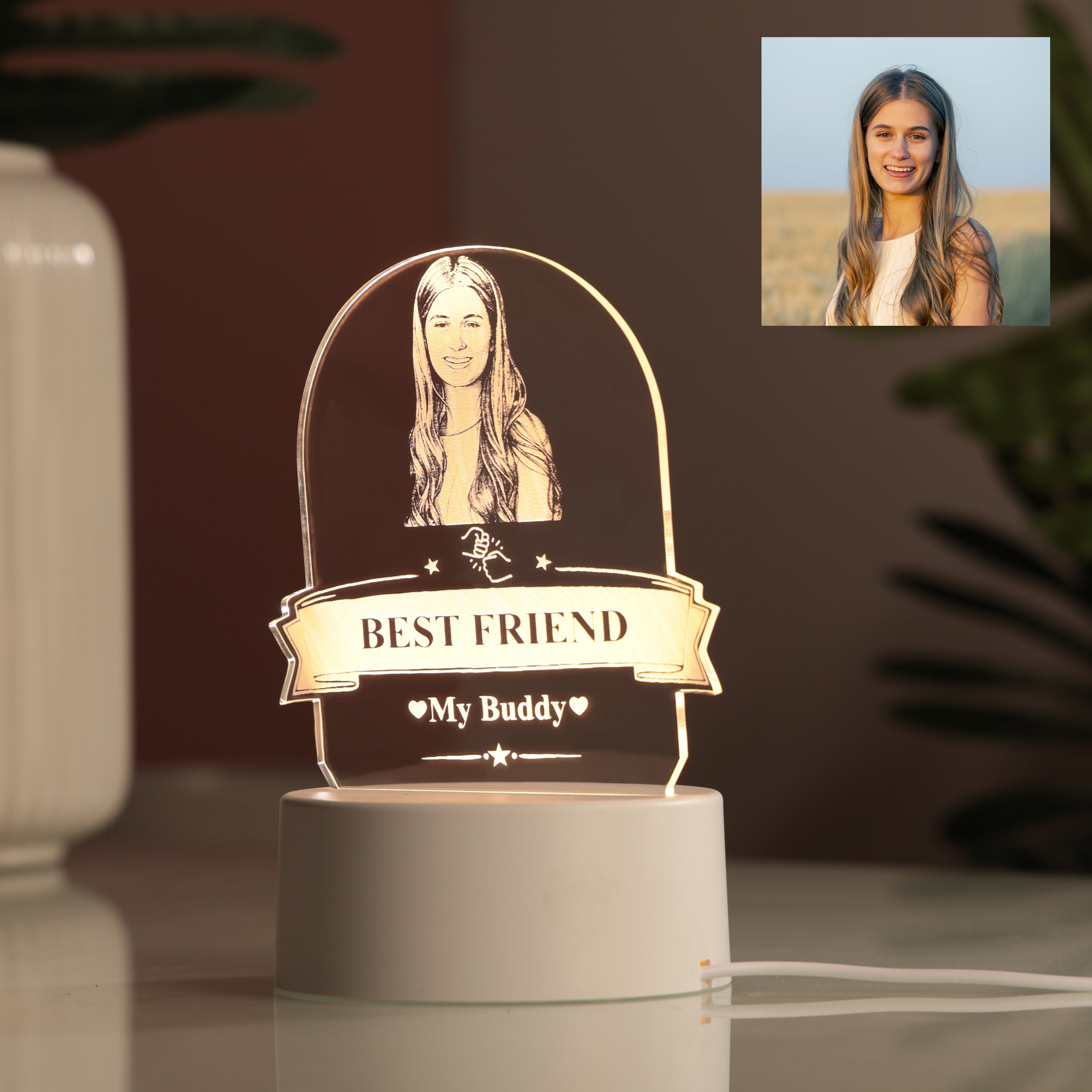 AICA Best Friend – Personalized Photo LED Lamp with Customised Message | Anniversary Birthday Marriage Wedding Gifts for Best Friend Female Girl Woman