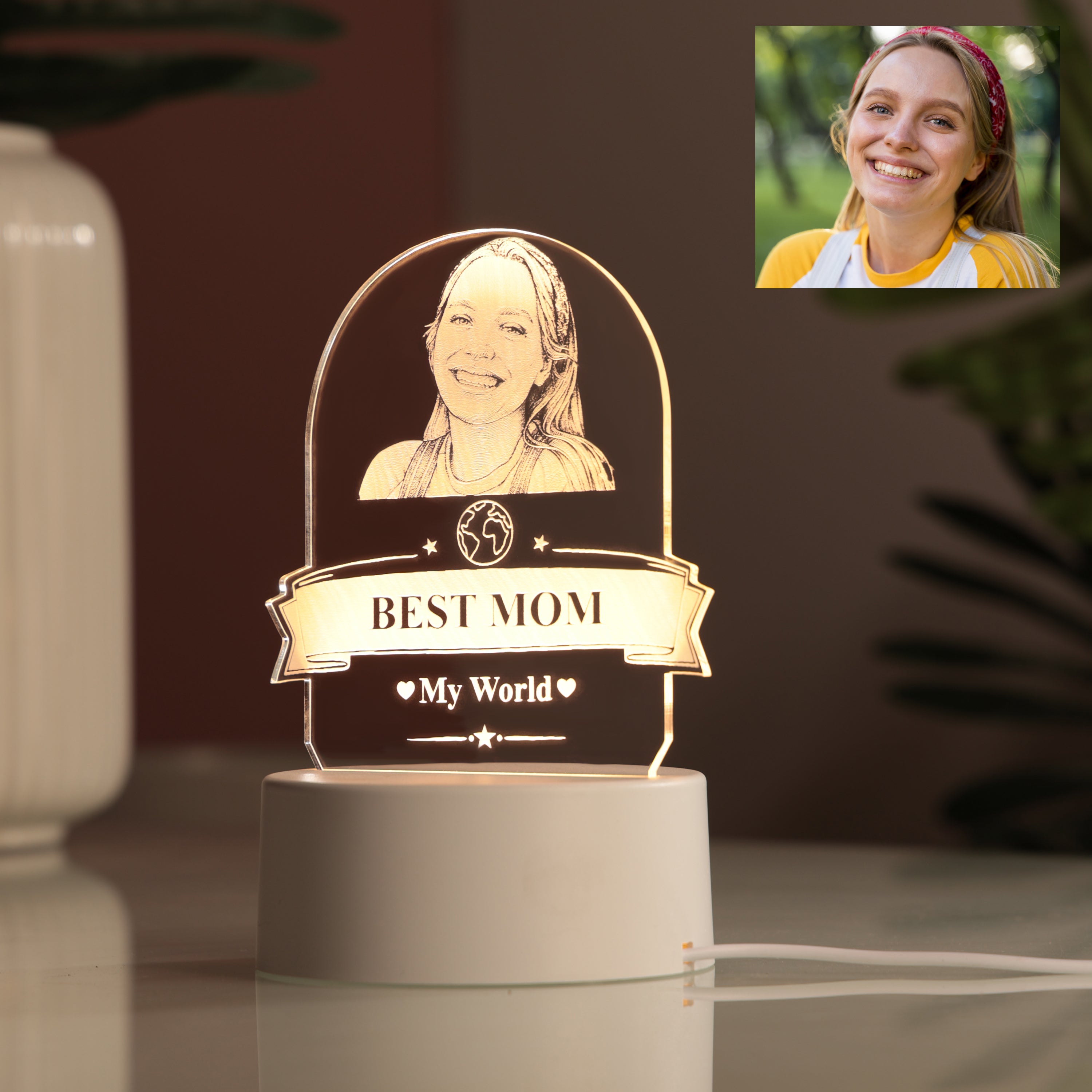 AICA Best Mom – Personalized Photo LED Lamp with Customised Message | Anniversary Birthday Marriage Gifts for Mom Mother Mummy Mother in law | Mothers day Gift