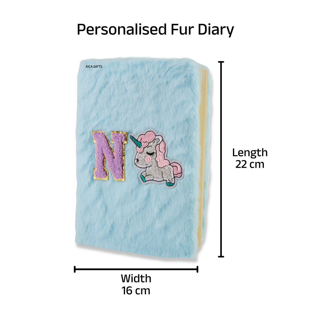 AICA Personalized Embroidery Patch Name Soft Fur Diary A5 Size 160 Pages (Babyblue) For Girls & Boys|Customized Cute Plush Personal Journal | Diary for Girls Aesthetic | Diary for Kids| Gifts for Boys
