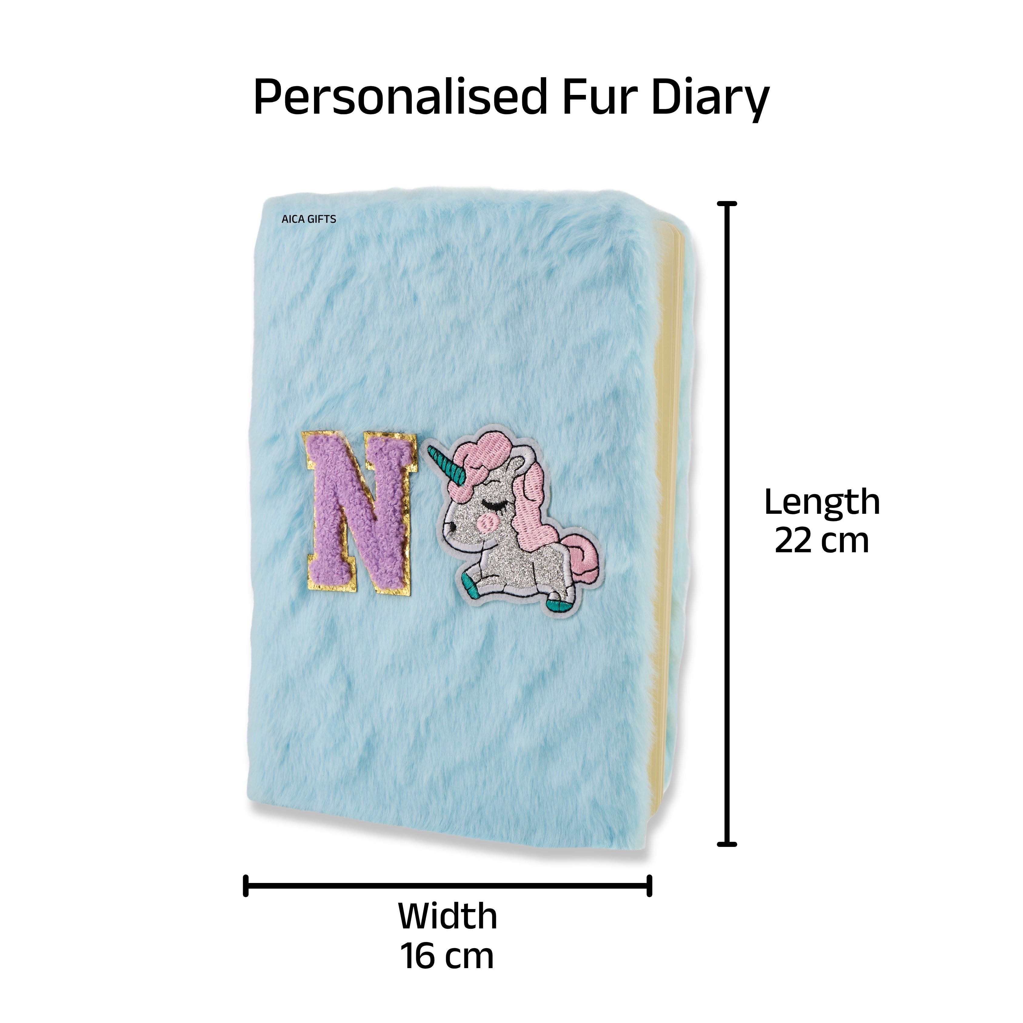 AICA Personalized Embroidery Patch Name Soft Fur Diary A5 Size 160 Pages (Babyblue) For Girls & Boys|Customized Cute Plush Personal Journal | Diary for Girls Aesthetic | Diary for Kids| Gifts for Boys