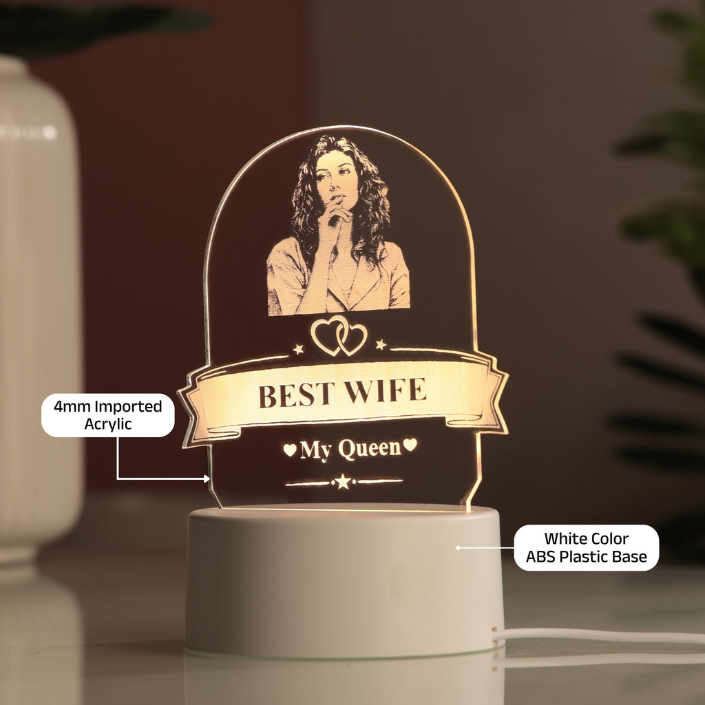 AICA Best Wife – Personalized Photo LED Lamp with Customised Message | Gift for Wife | Anniversary Birthday Marriage Gifts for Wife
