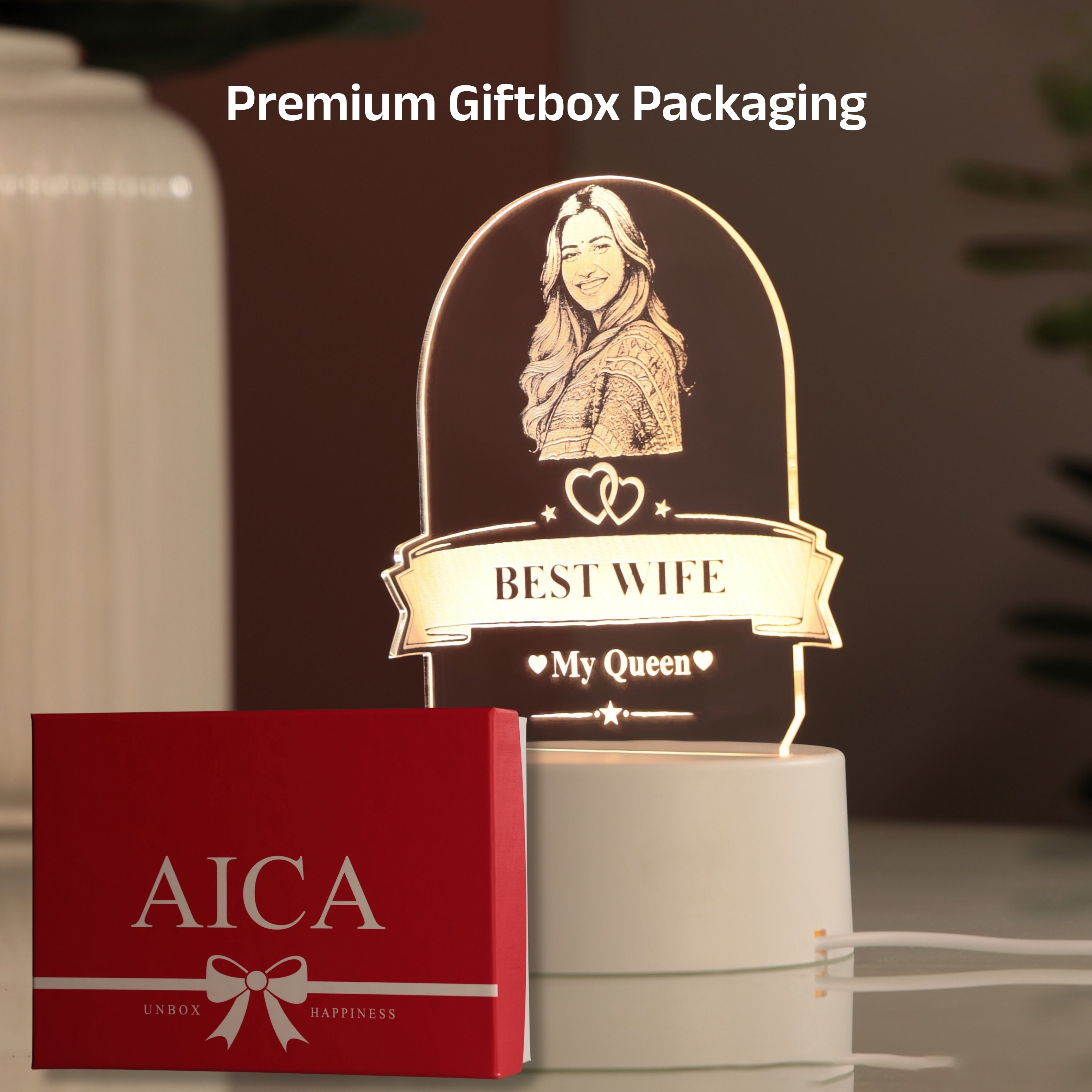 AICA Best Wife – Personalized Photo LED Lamp with Customised Message | Gift for Wife | Anniversary Birthday Marriage Gifts for Wife