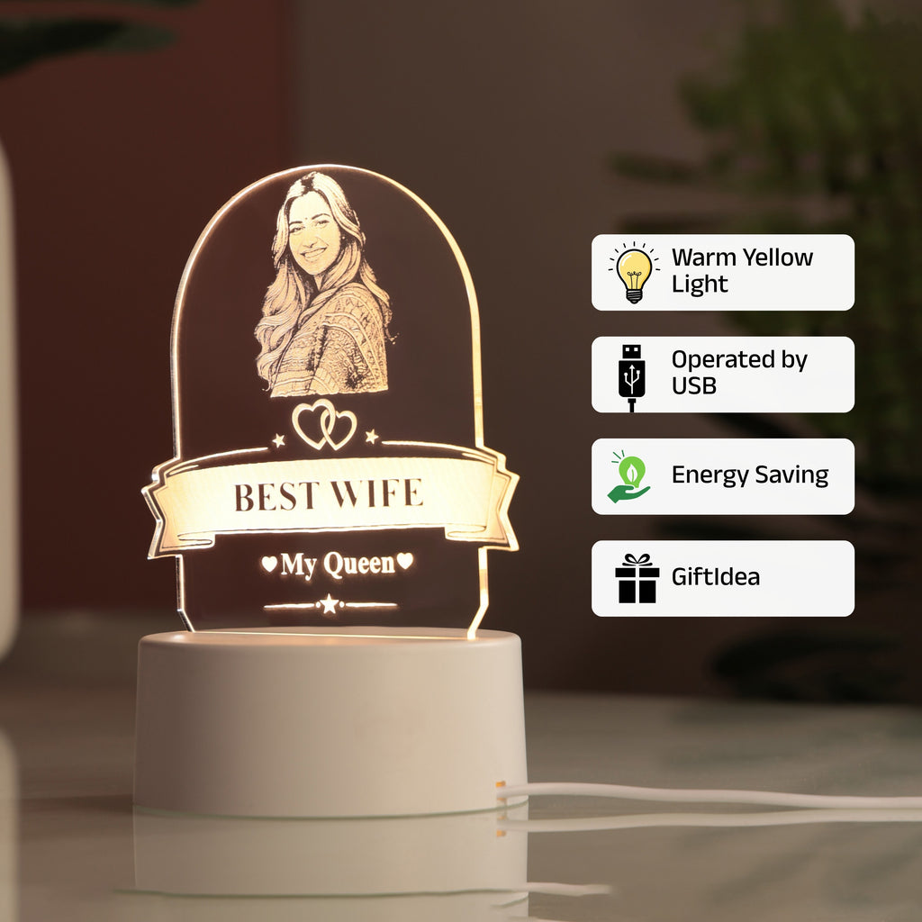 AICA Best Wife – Personalized Photo LED Lamp with Customised Message | Gift for Wife | Anniversary Birthday Marriage Gifts for Wife