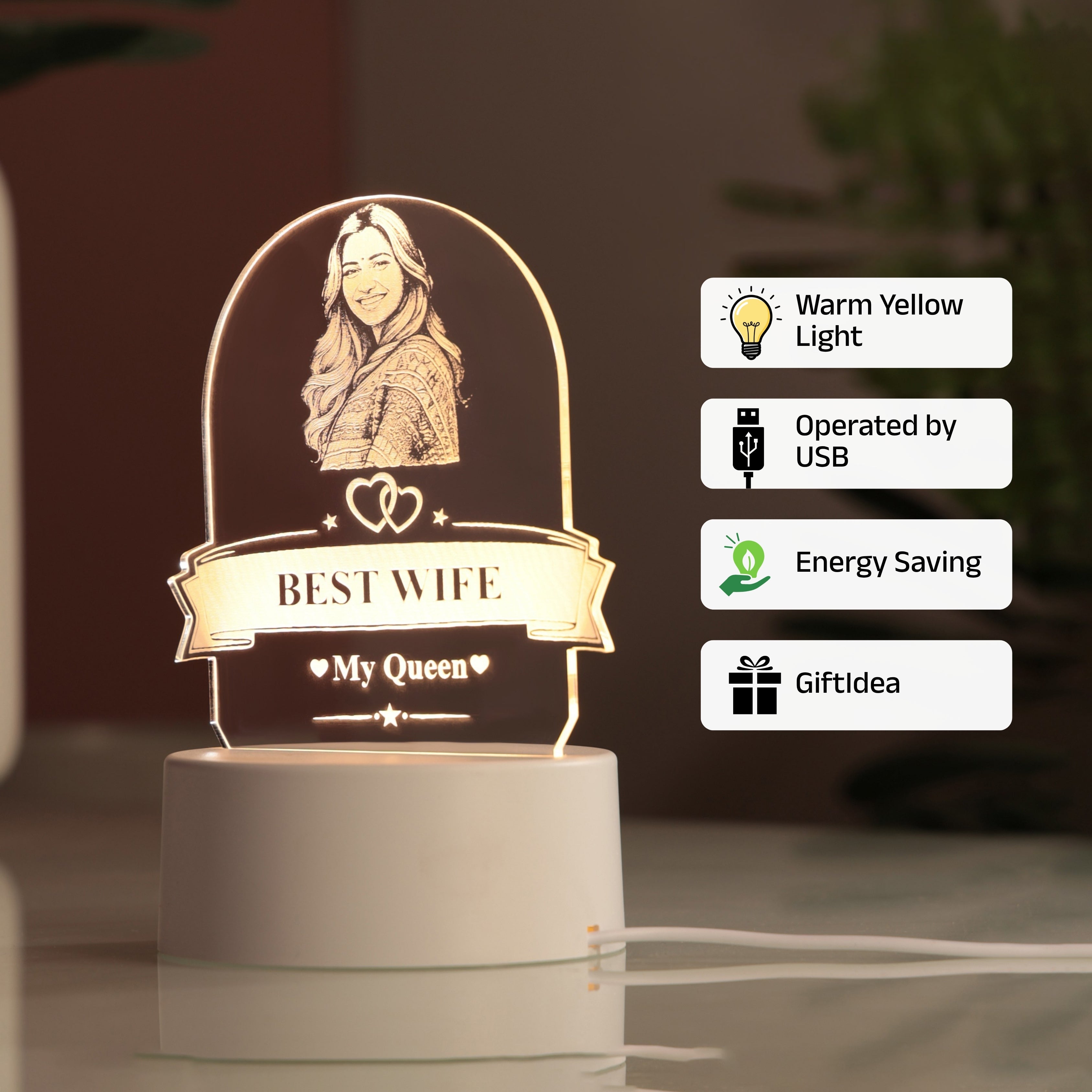 AICA Best Wife – Personalized Photo LED Lamp with Customised Message | Gift for Wife | Anniversary Birthday Marriage Gifts for Wife