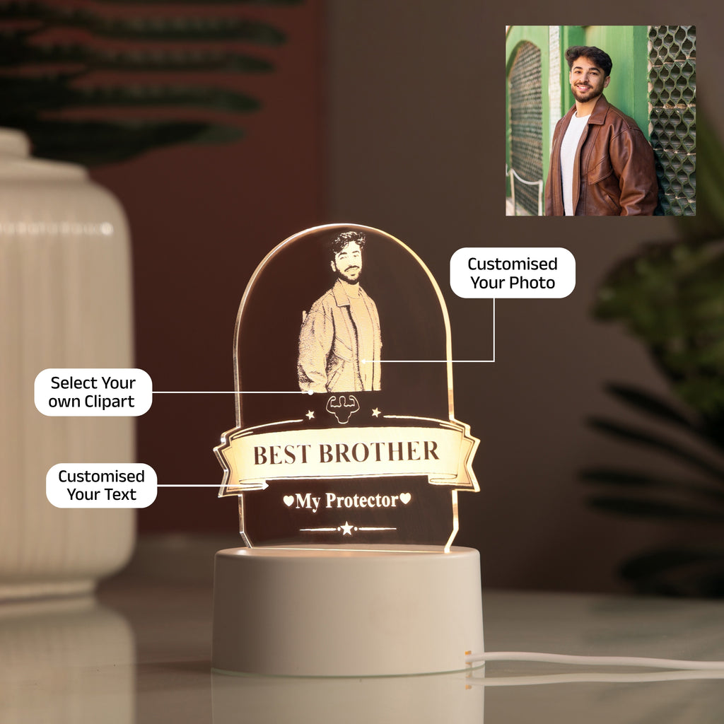 AICA Best Brother – Personalized Photo LED Lamp with Customised Message |Birthday Rakhi Rakshabandhan Gifts for Brother | Gift for Brother