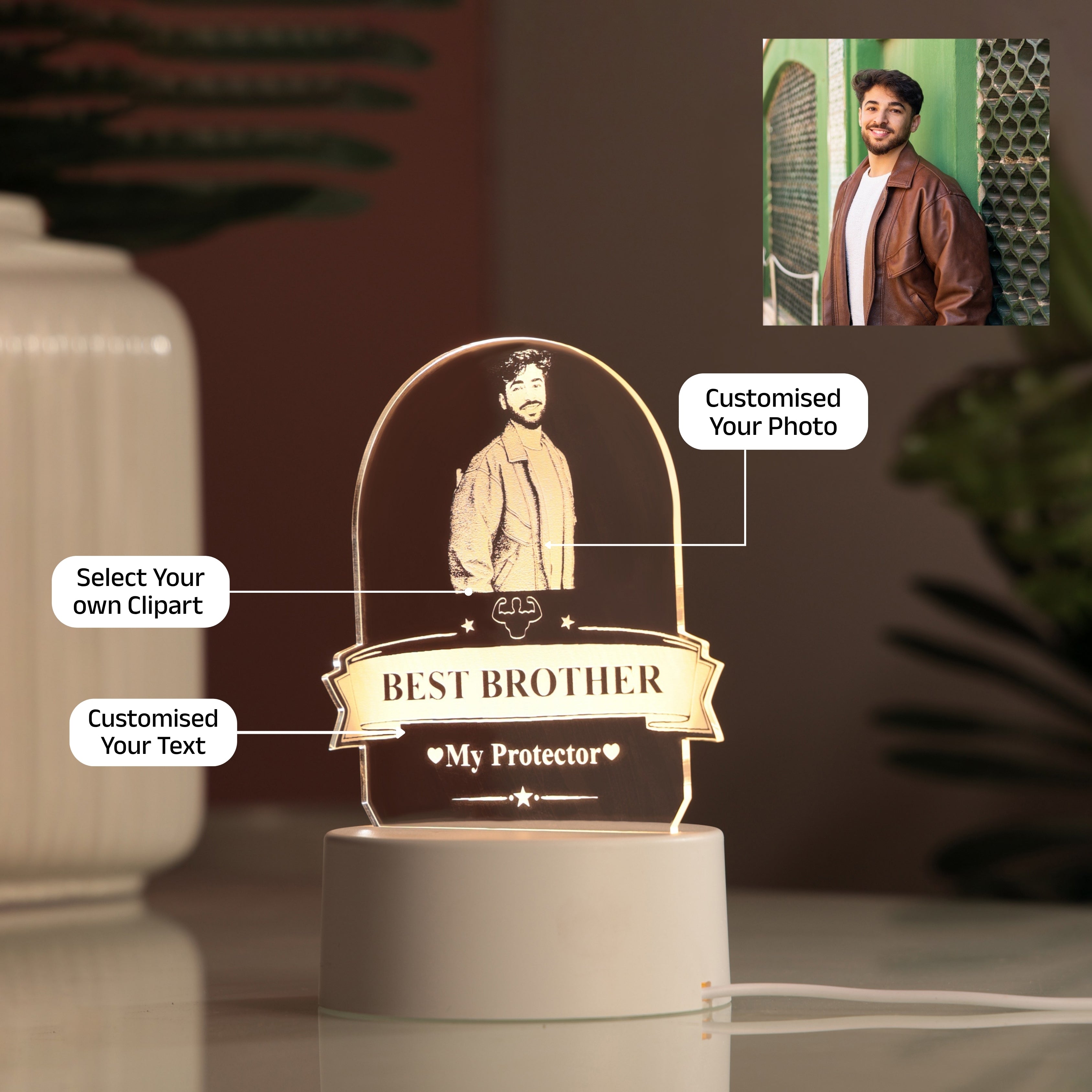 AICA Best Brother – Personalized Photo LED Lamp with Customised Message |Birthday Rakhi Rakshabandhan Gifts for Brother | Gift for Brother