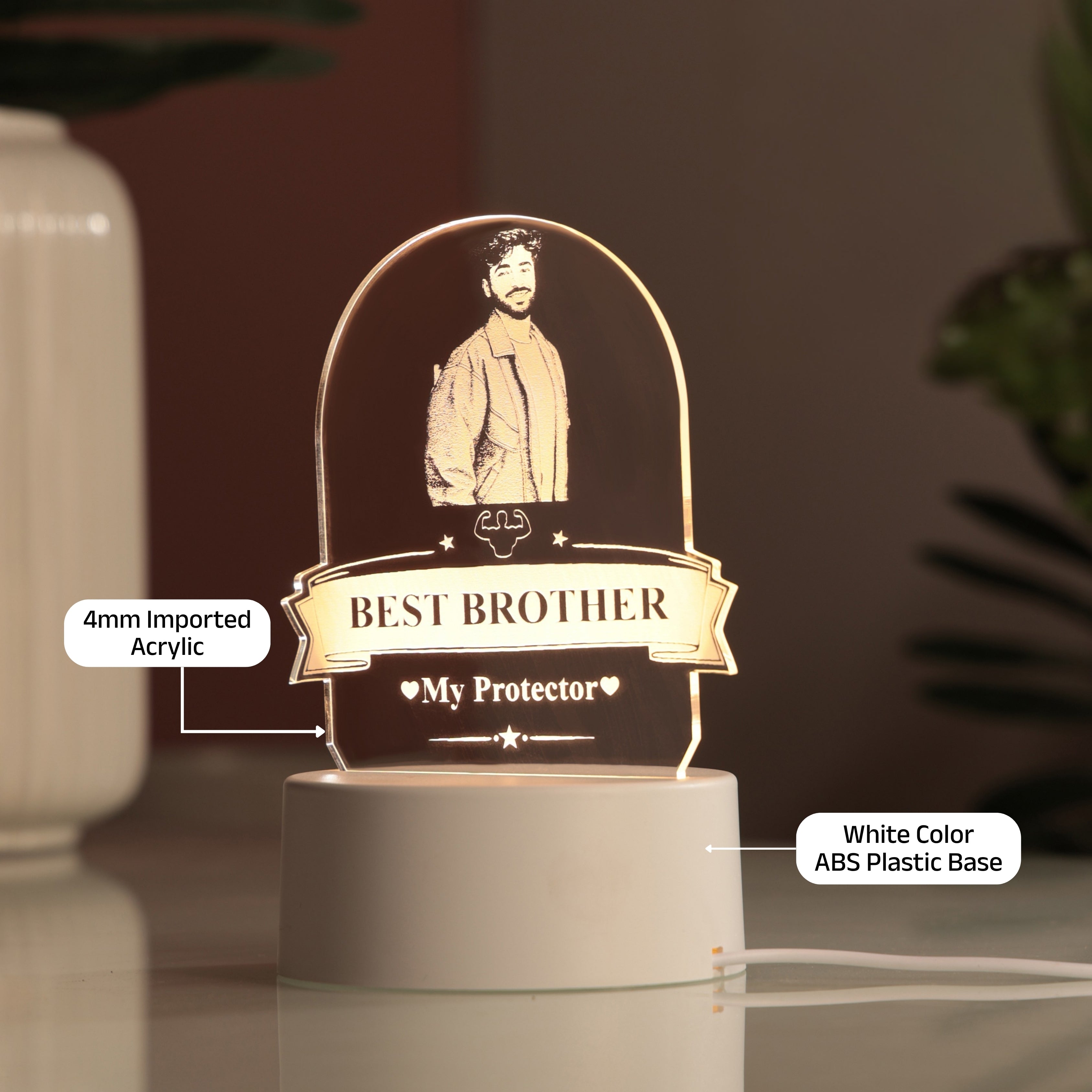 AICA Best Brother – Personalized Photo LED Lamp with Customised Message |Birthday Rakhi Rakshabandhan Gifts for Brother | Gift for Brother