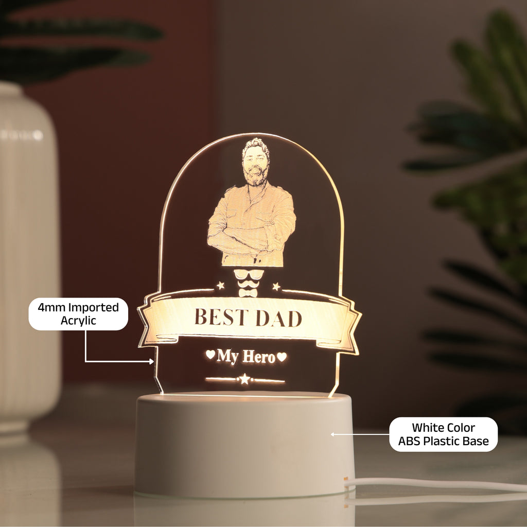 AICA Best Dad – Personalized Photo LED Lamp with Customised Message | Anniversary Birthday Marriage Gift for Dad Father Daddy Father in law | Fathers Day Gift