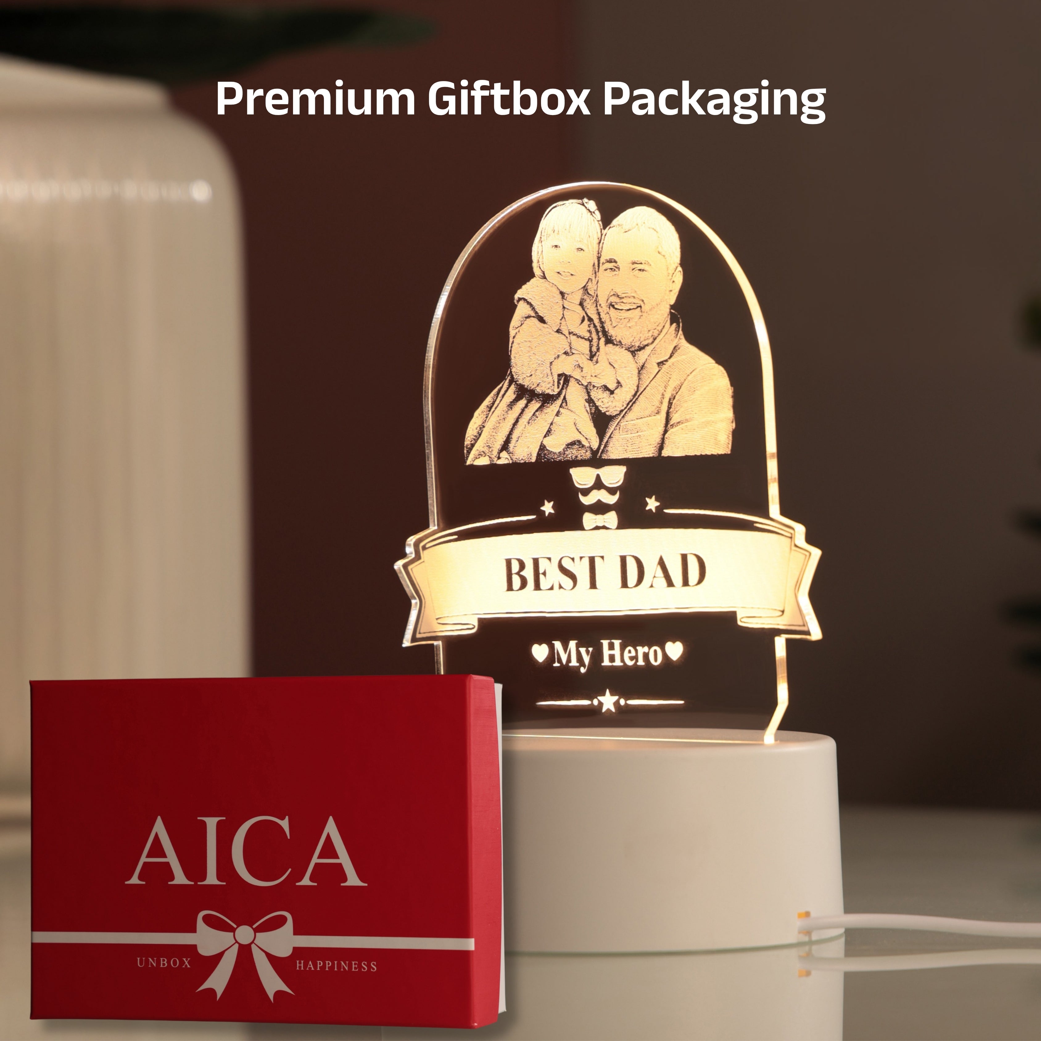 AICA Best Dad – Personalized Photo LED Lamp with Customised Message | Anniversary Birthday Marriage Gift for Dad Father Daddy Father in law | Fathers Day Gift