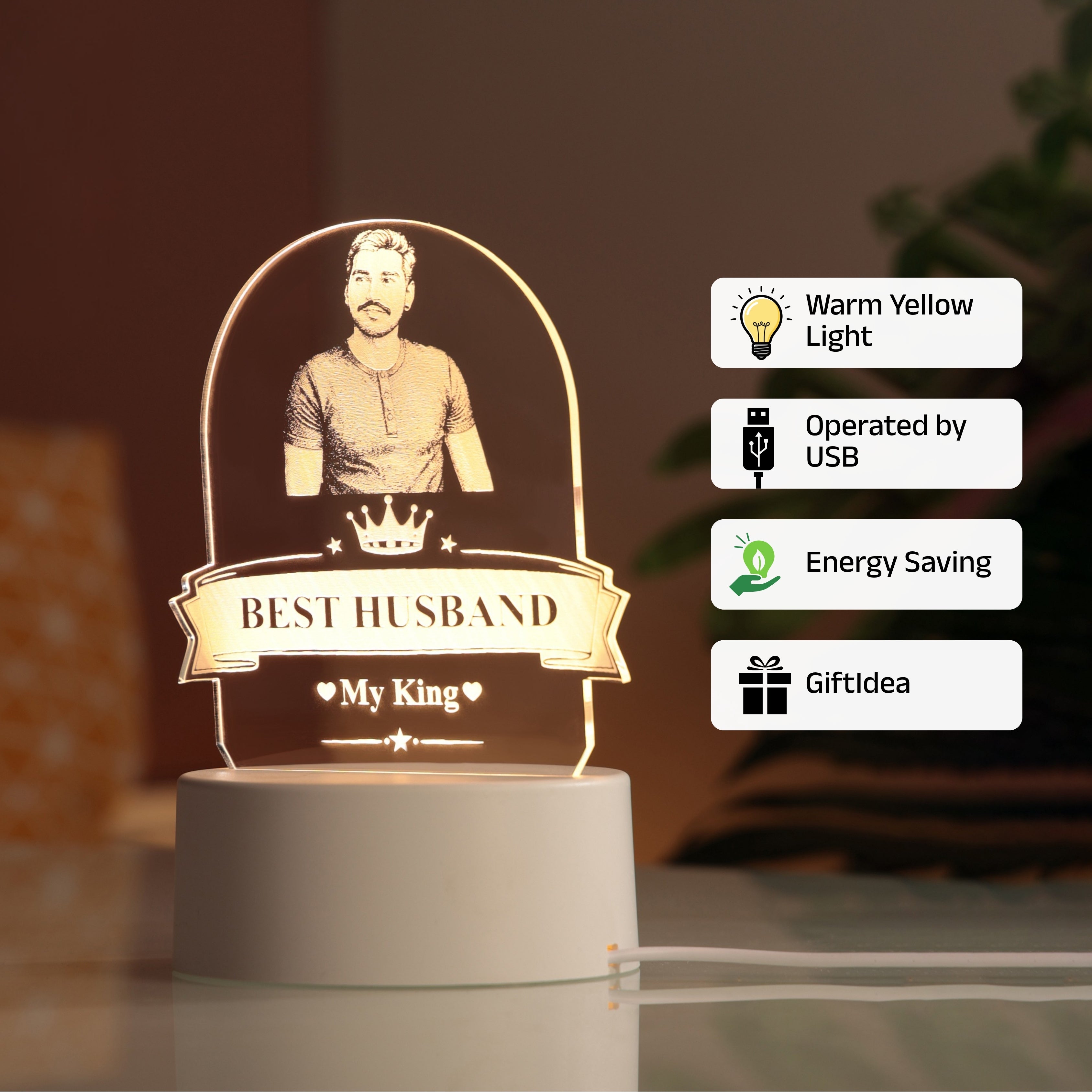 AICA Best Husband – Personalized Photo LED Lamp with Customised Message | Anniversary Birthday Marriage Gifts for Husband