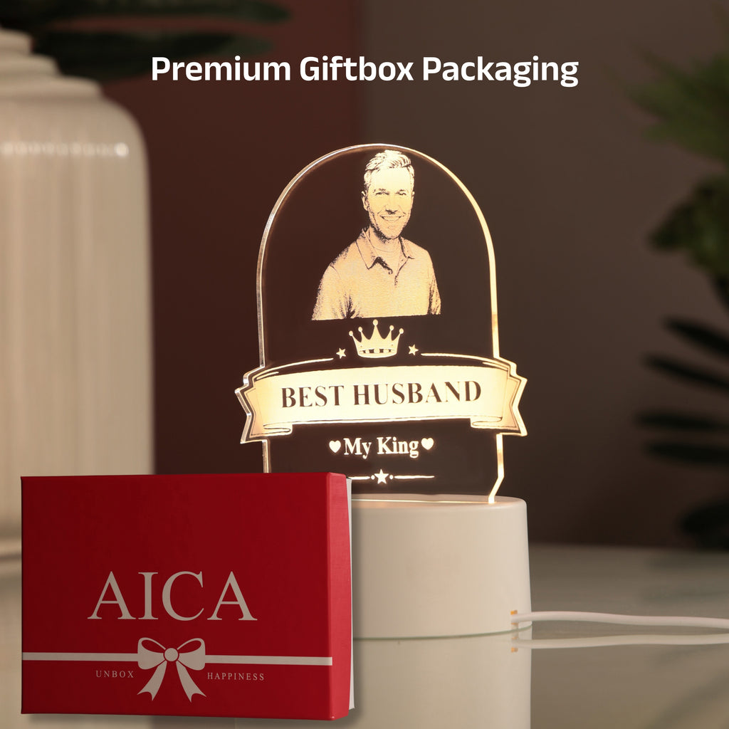 AICA Best Husband – Personalized Photo LED Lamp with Customised Message | Anniversary Birthday Marriage Gifts for Husband