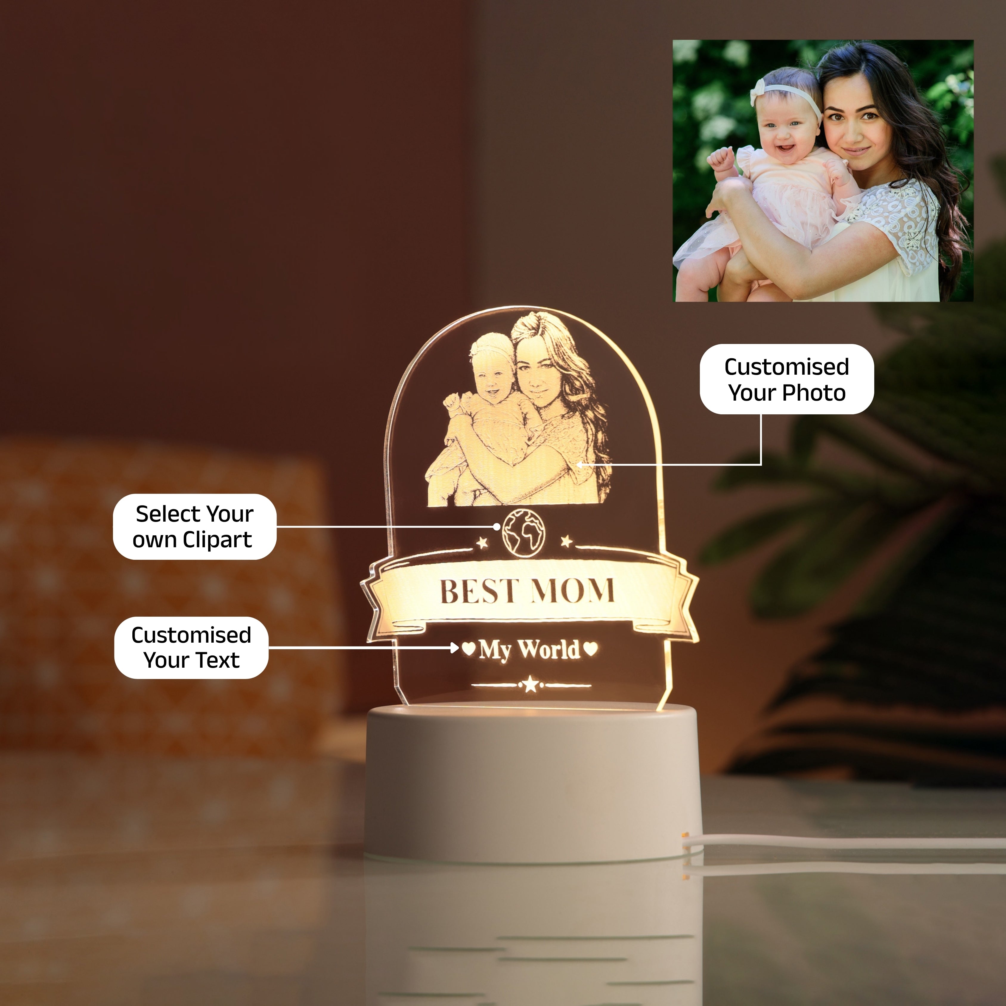 AICA Best Mom – Personalized Photo LED Lamp with Customised Message | Anniversary Birthday Marriage Gifts for Mom Mother Mummy Mother in law | Mothers day Gift