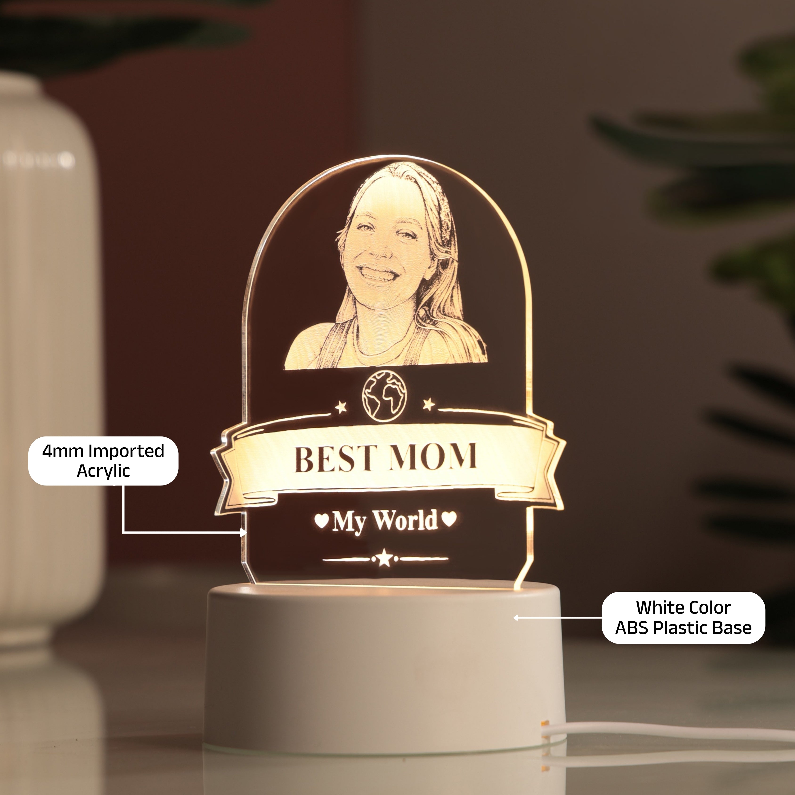 AICA Best Mom – Personalized Photo LED Lamp with Customised Message | Anniversary Birthday Marriage Gifts for Mom Mother Mummy Mother in law | Mothers day Gift