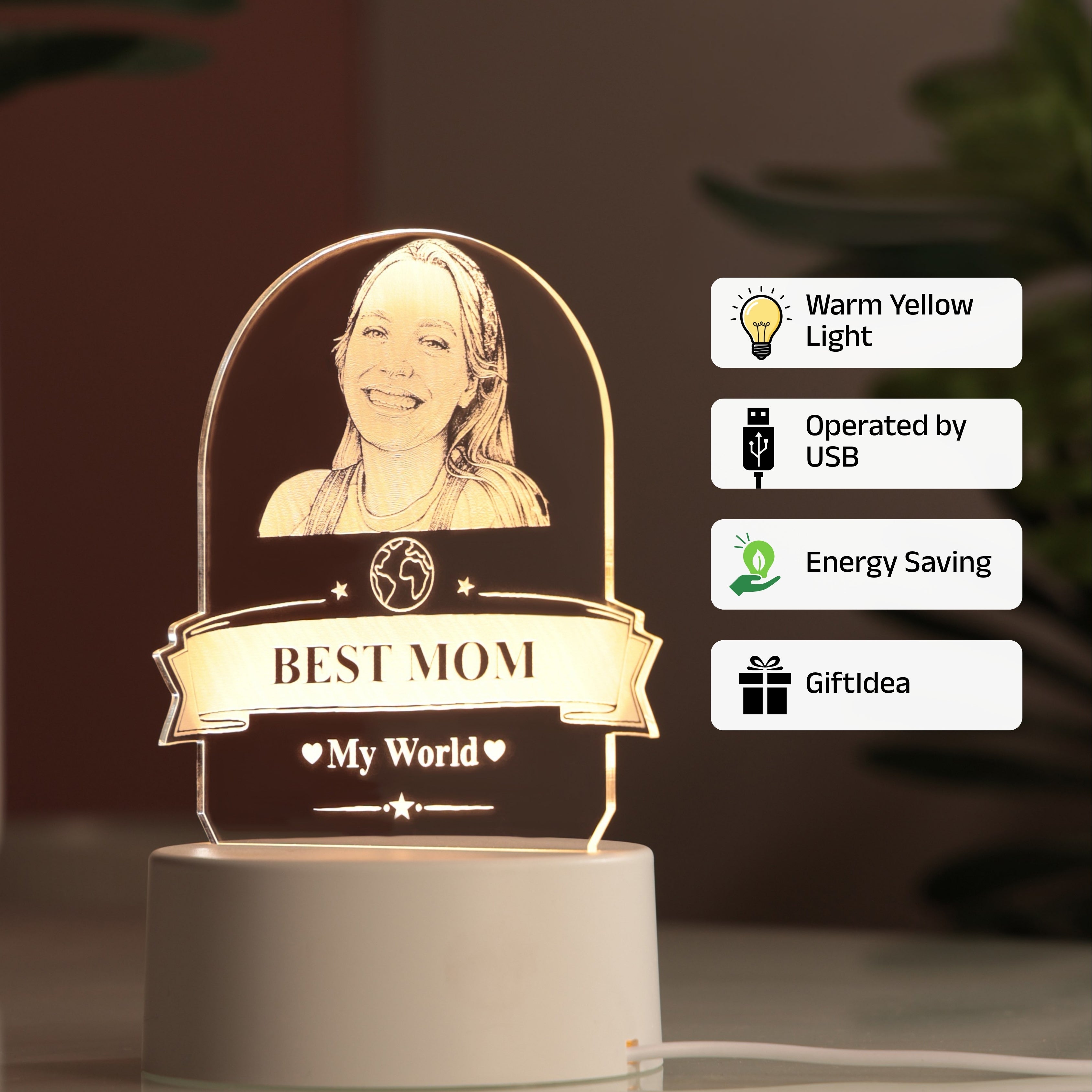AICA Best Mom – Personalized Photo LED Lamp with Customised Message | Anniversary Birthday Marriage Gifts for Mom Mother Mummy Mother in law | Mothers day Gift