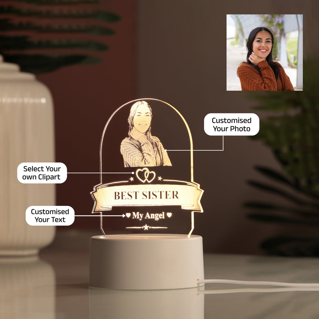 AICA Best Sister – Personalized Photo LED Lamp with Customised Message |Birthday Rakhi Rakshabandhan Gifts for Sister | Gift for Sister