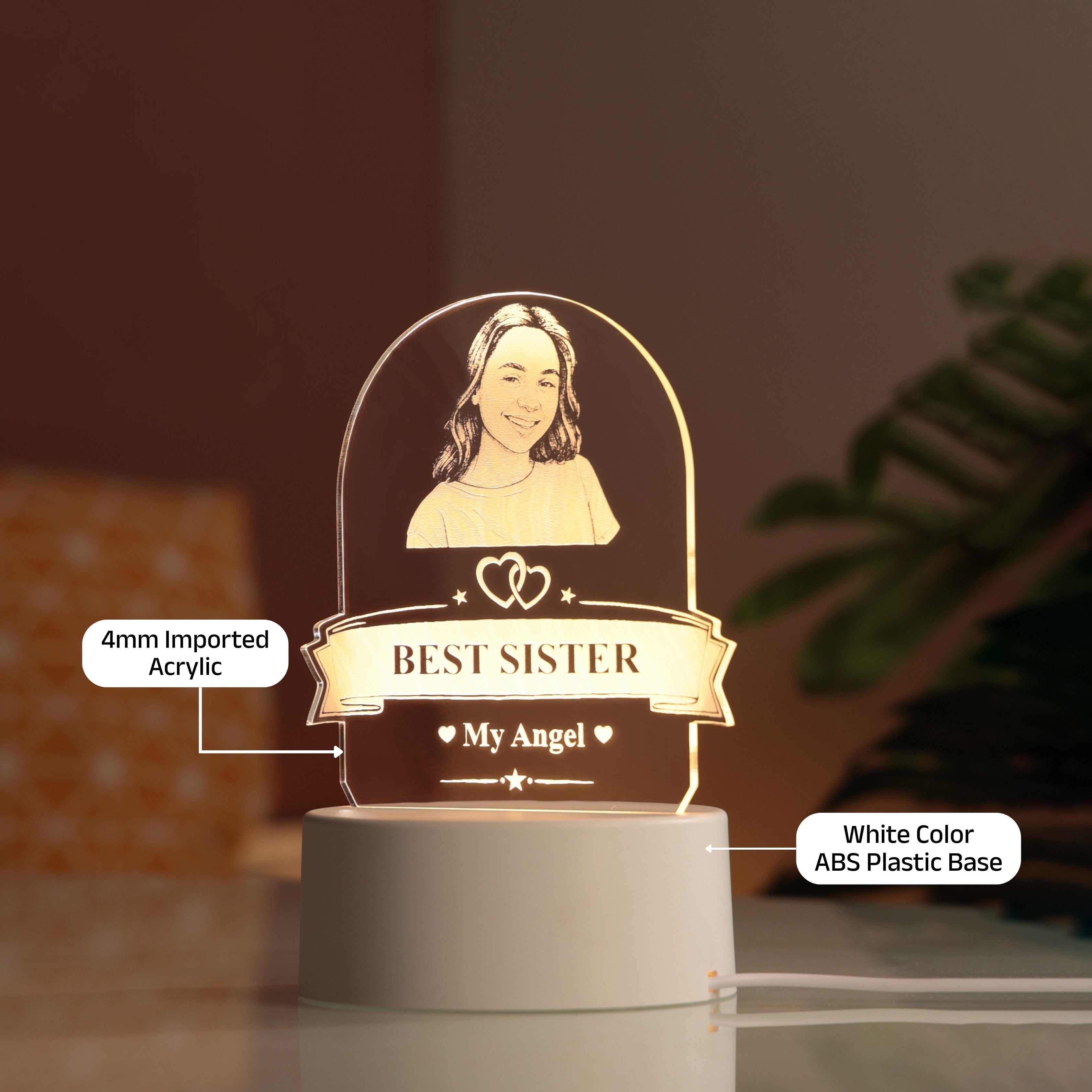 AICA Best Sister – Personalized Photo LED Lamp with Customised Message |Birthday Rakhi Rakshabandhan Gifts for Sister | Gift for Sister