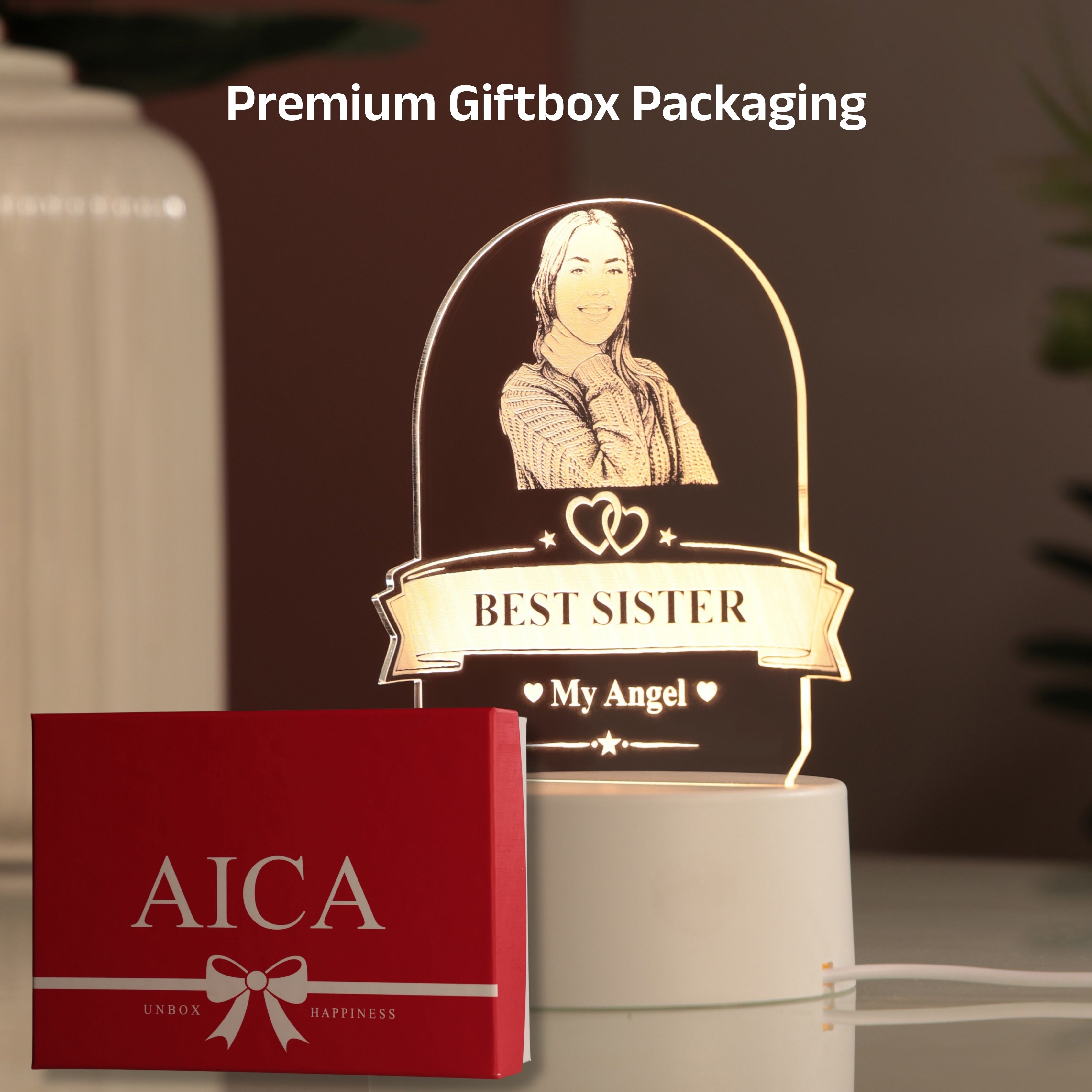 AICA Best Sister – Personalized Photo LED Lamp with Customised Message |Birthday Rakhi Rakshabandhan Gifts for Sister | Gift for Sister