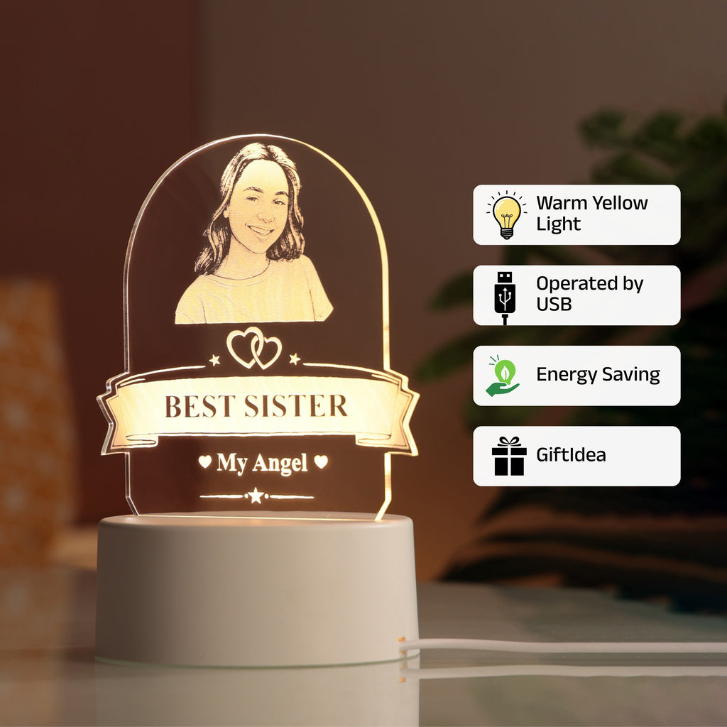 AICA Best Sister – Personalized Photo LED Lamp with Customised Message |Birthday Rakhi Rakshabandhan Gifts for Sister | Gift for Sister
