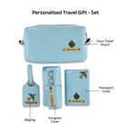 AICA Personalized Name & Charm Leather Travel 4pcs Gift Set Combo for Men & Women | Customized Travel Accessories Hamper | Gifts for Family and Friends | Gift for Girls & Boys (Babyblue)