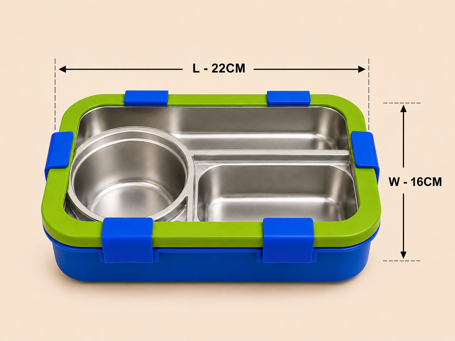 AICA Personalized Name Engraved 650 ML Stainless Steel Lunch Box for Kids | BPA Free | 3 Compartment Leakproof | Hidden Spoon Storage | Keeps Food Warm & Separate | Lunch Box for Boy & Girl (Blue)