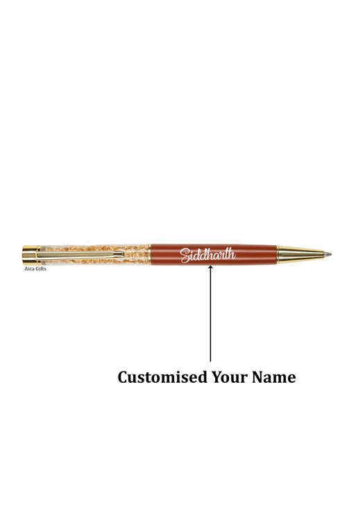 AICA Gifts Personalized Pens with Name Engraved I Golden Glitter Roller Ball Pen ( Tan Brown )