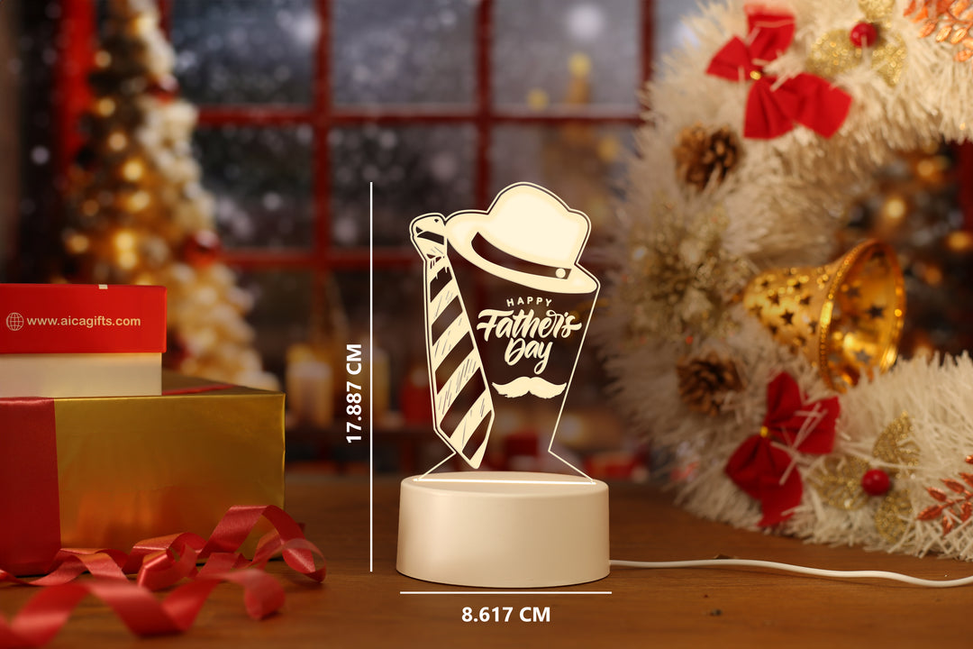 AICA Happy Fathers Day LED Lamp – Birthday Anniversary Gift for Dad Father Papa in Law |Father Day Gift for Father Dad from Son Daughter (Hat & Tie)