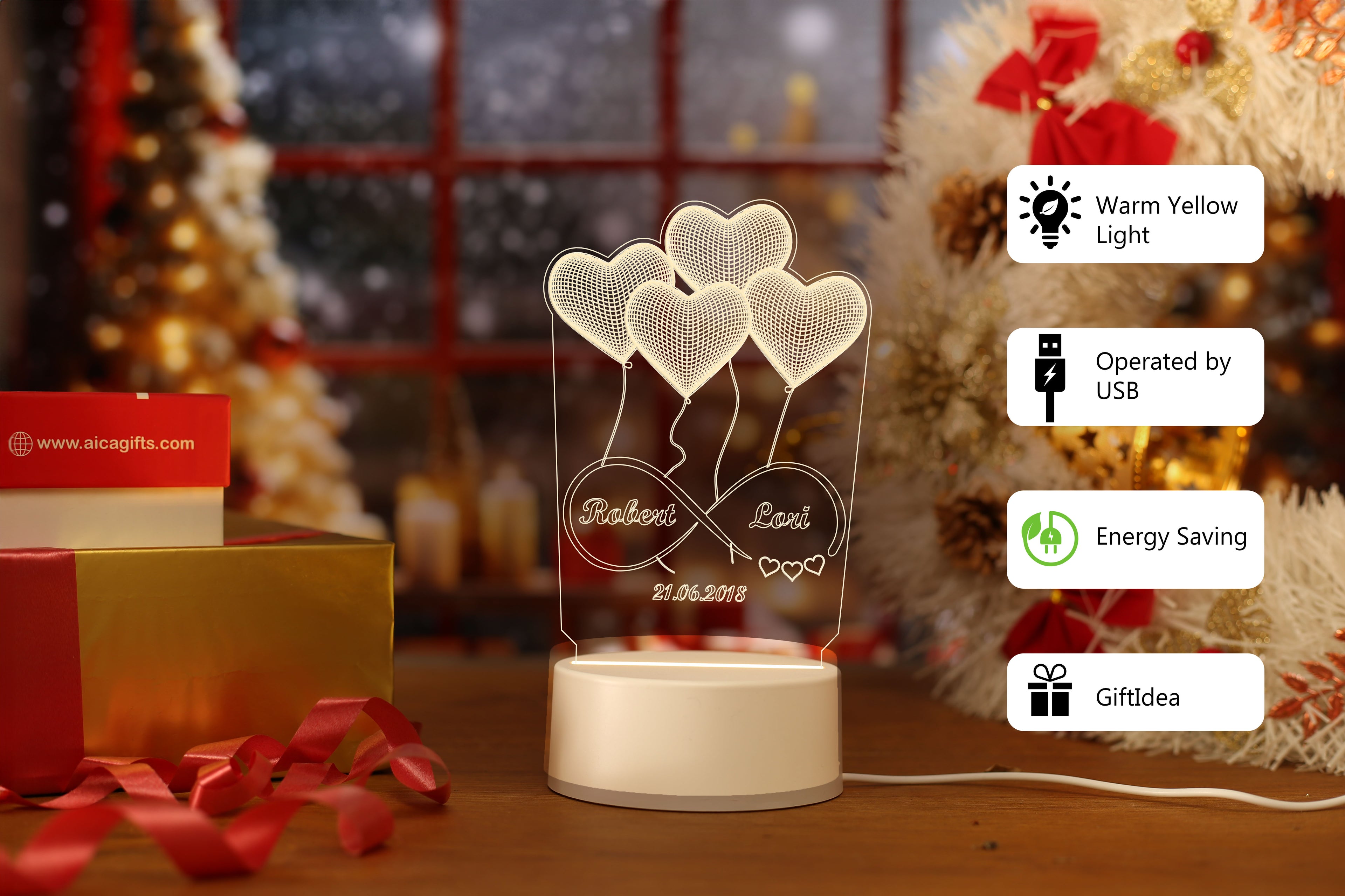 Personalized Couple Name & Date LED Night Lamp