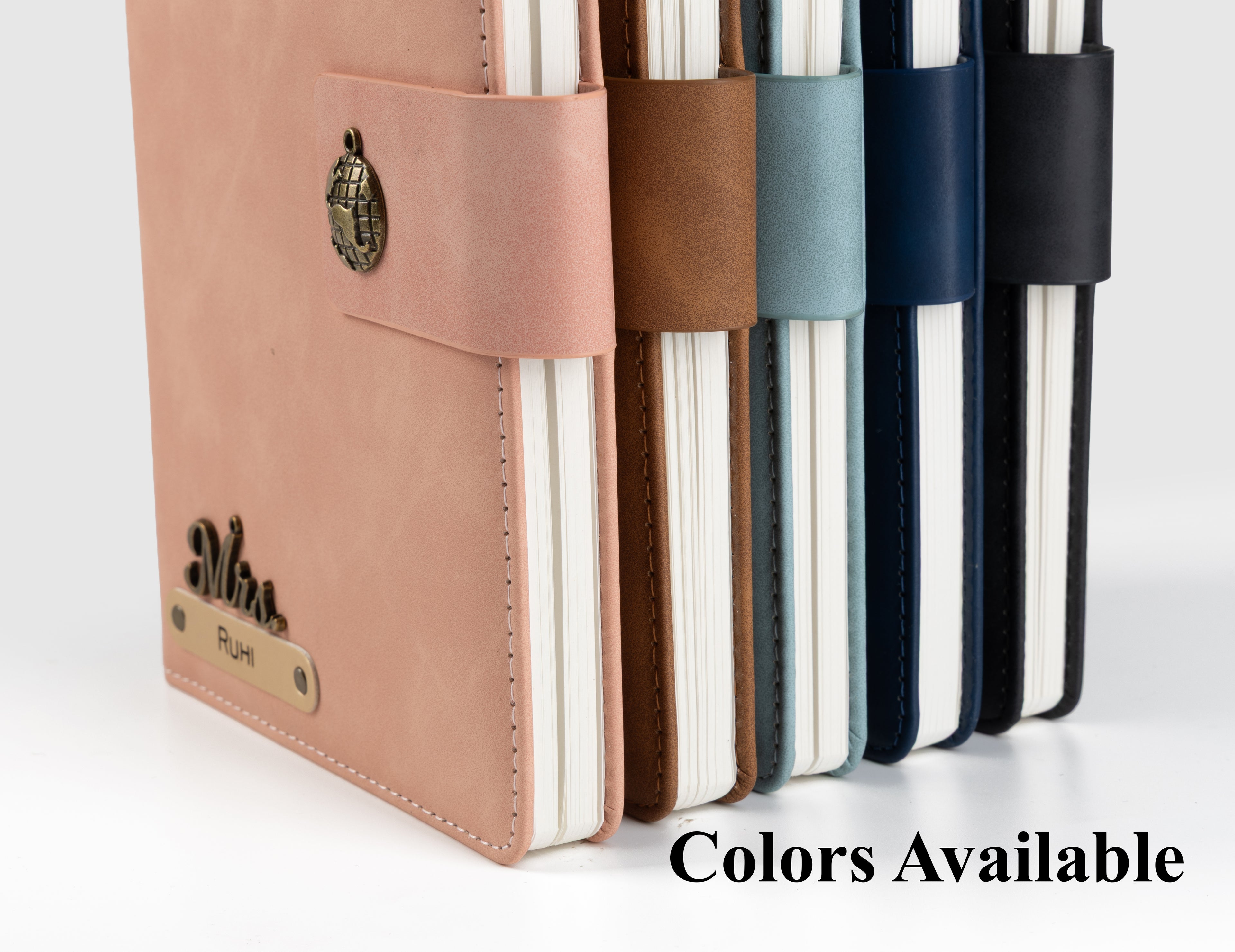 AICA Personalized Name & Charm Leather Magnetic Diary & Pen Combo (Black)