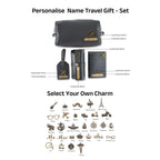 AICA Personalized Name & Charm Leather Travel 4pcs Gift Set Combo for Men & Women | Customized Travel Accessories Hamper | Gifts for Family and Friends | Gift for Girls & Boys (Grey)