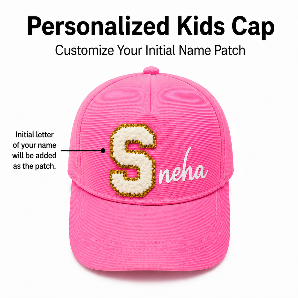 AICA Personalized Kids Patch Letter Cap | Custom Initial Patch Design with Name Print | Premium Flex Quality Material | Adjustable Comfortable Cap for Boys & Girls | Casual Outdoor Everyday Wear