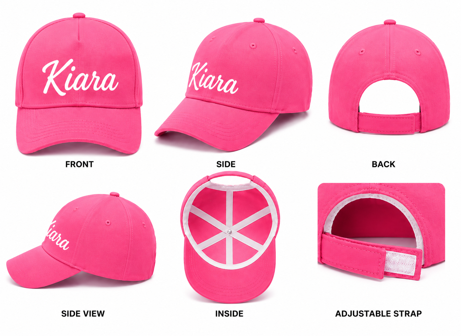 AICA Personalised Name Flex Cap for Kids | Free Size | Gifts for Kids (DarkPink)