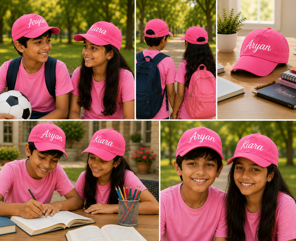 AICA Personalised Name Flex Cap for Kids | Free Size | Gifts for Kids (DarkPink)