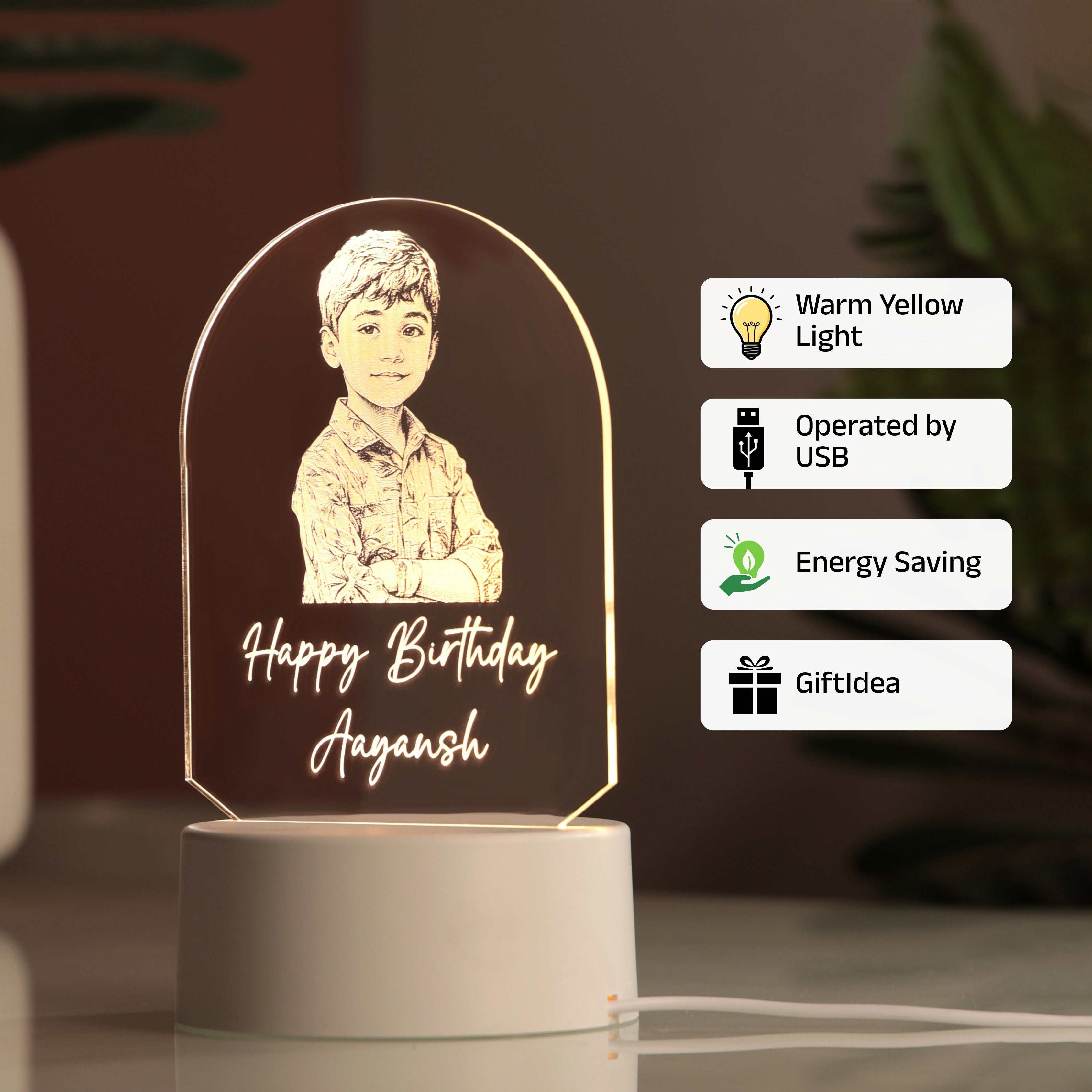 AICA Happy Birthday – Personalised Photo LED Lamp with Customised Message | Birthday Gifts for Kids Boy Boys |Birthday Gift