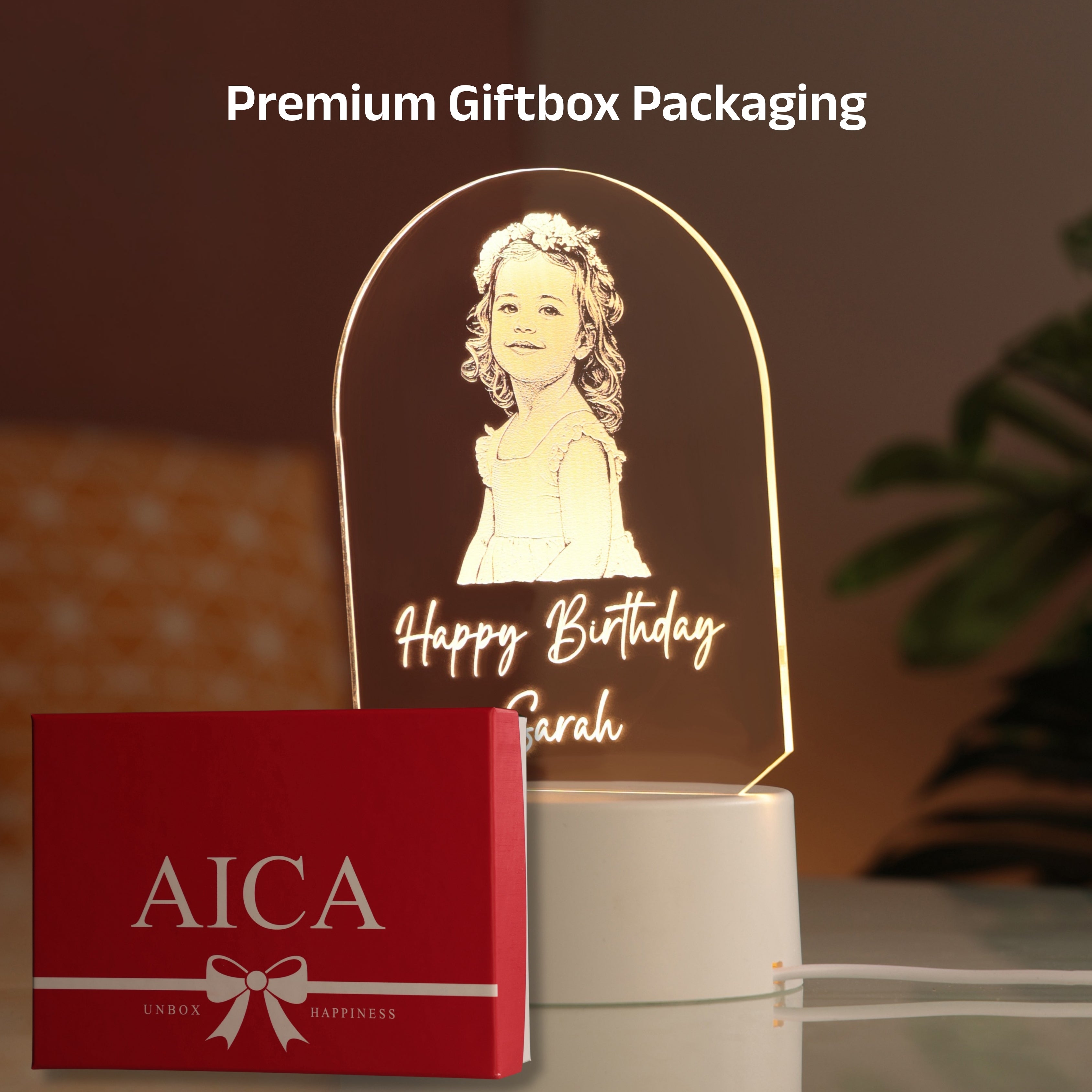 AICA Happy Birthday – Personalised Photo LED Lamp with Customised Message | Birthday Gifts for Kids Girl Girls |Birthday Gift