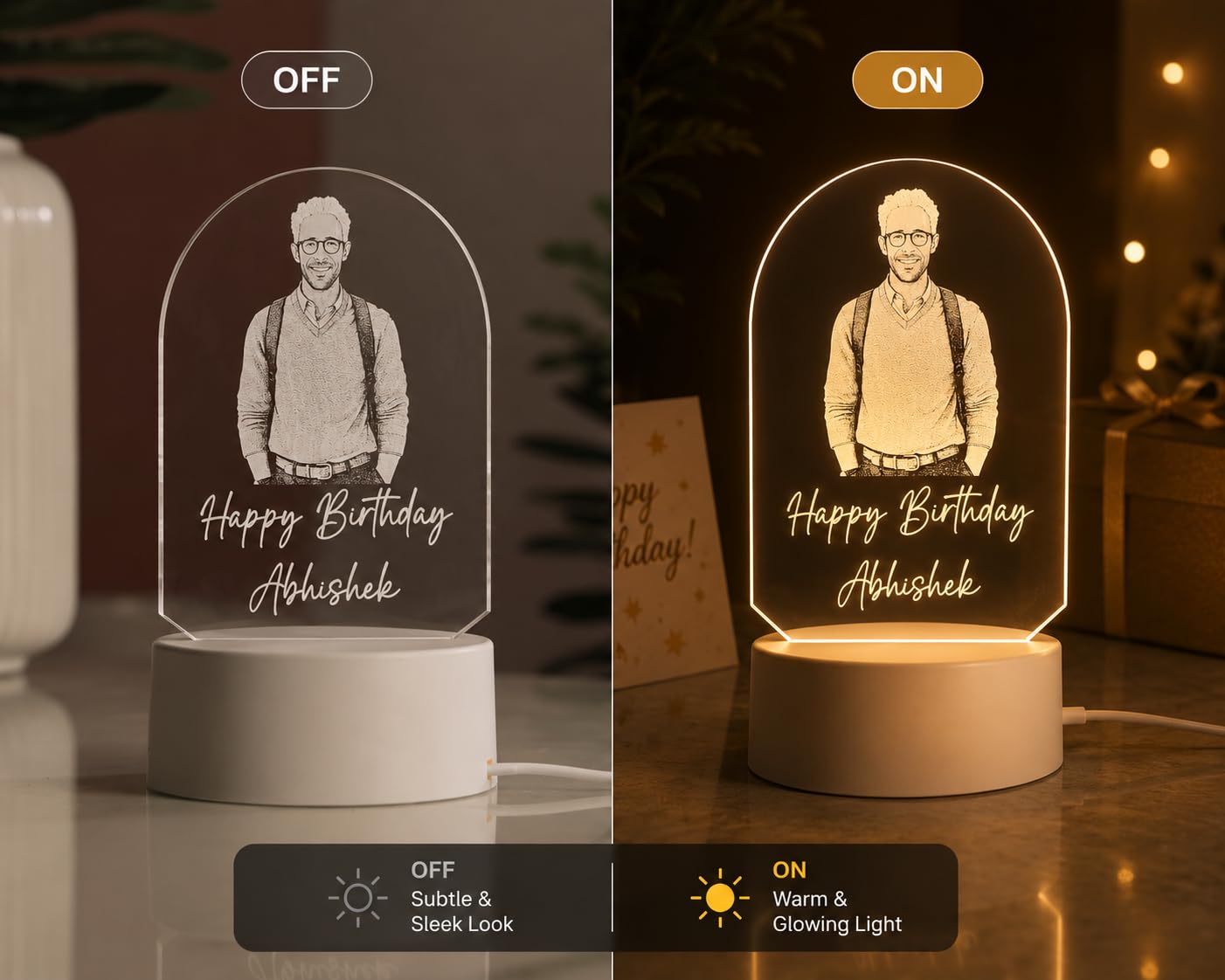AICA Happy Birthday – Personalised Photo LED Lamp with Customised Message | Birthday Gifts for Man Husband Boyfriend Boy Dad Friend |Birthday Gift